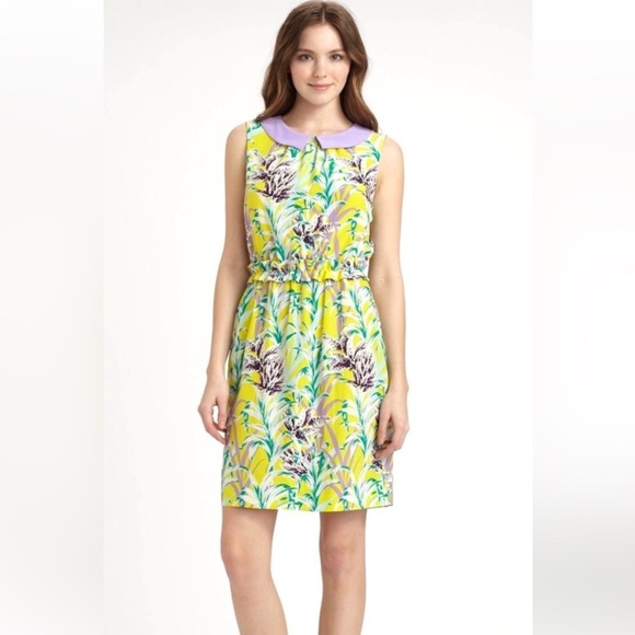 KATE SPADE Peter Pan Collar Floral Yellow and Purple Dress - Picture 15 of 15